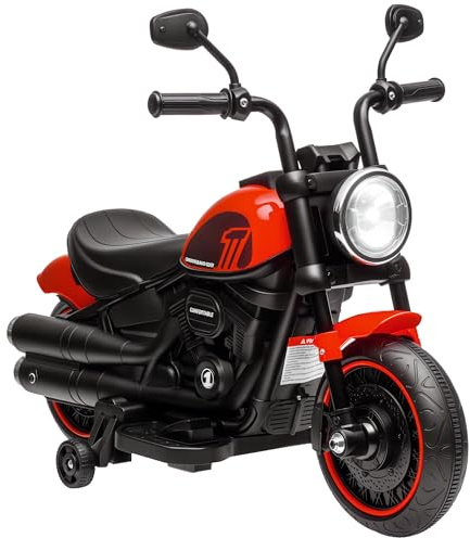 HOMCOM Moto électrique pour Enfants, 3 km/h, 6V, avec Phare LED, Charge Max. 25 kg, Voiture électrique pour Enfants, 2 Roues d'entraînement, de 18 à 36 Mois, avec Moteur Puissant, Rouge