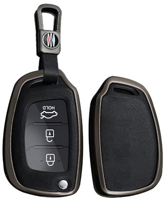 TECART Klapp Autoschlüssel Hülle Passt für Hyundai Tucson Creta i10 i20 i30 i40 iX20 ix25 iX35 Santa Fe Kona ioniq Accent Elantra Verna Leder Schutzhülle Schlüsselcover 2 3 Taste B Schwarz Schwarz