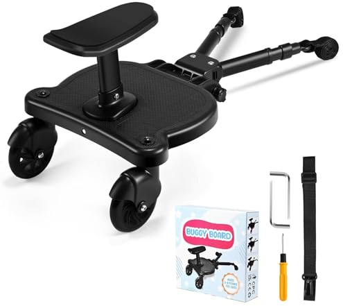 Buggy Board mit Sitz, Kinderwagen Trittbrett, Anpassbare Pedale Buggy Board für alle Kinderwagen, Trittbrett für Kinderwagen Universal für Kinder von 2-6 Jahren