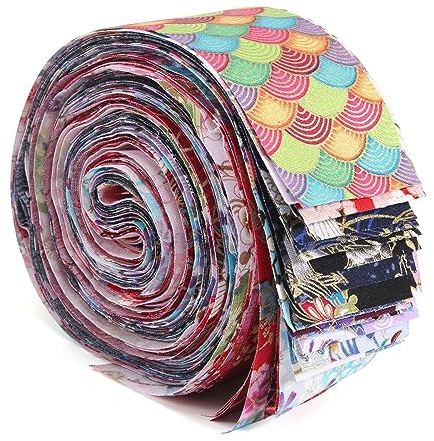 Tassety Stoffstreifen zum Quilten, 40 Stück Rolle Baumwollstoff zum Nähen mit verschiedenen Mustern, DIY Patchwork