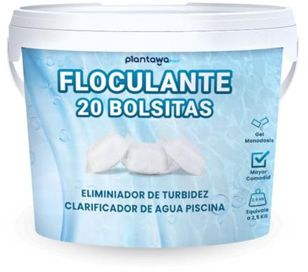 PLANTAWA Floculante en Polvo 20 sachets | Floculante Clarificante para Piscinas, Equivale 2,5KG, Eliminador Turbidez, con Ingredientes Origen Vegan, Todo Tipo Piscinas, SPA