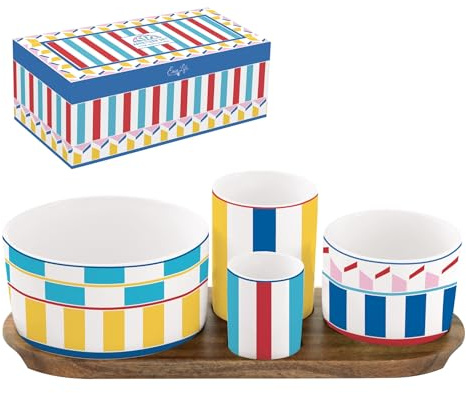 COFFRET APERITIF 4 COUPELLES SUR PLATEAU ACACIA 29X13CM GEOCROMIA