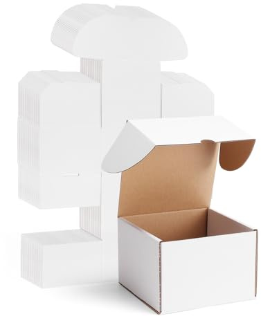 RLAVBL 25 fraktlådor, 15,3 x 15,3 x 10,2 cm, vita kartonglådor, korrugerade små postlådor i kraftpapper