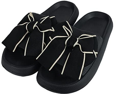 TCNGKIJIUK Femme Chaussons d'été Sandales de Douche à Semelle Épaisse Pantoufles de Bain Antidérapantes en EVA Sandales de Plage Élégantes Douces Maison Jardin Piscine Noir
