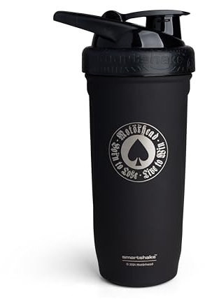 Smartshake Rockband Reforce Stainless Steel Protein Shaker Bottle 900 ml | 30 oz - Leakproof Screw-on Lid - BPA Free - Non Insulated – Unisex - Motörhead, Born To Lose Logo on Bottle