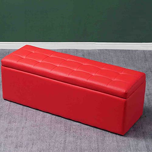 Moderne Leder-Ottomane, Aufbewahrungsbank für Wohnzimmer, Schlafzimmer, rechteckig, gepolstert, platzsparend, schwarz, großer Stauraum