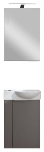 FACKELMANN SBC B.Paris Gäste WC Waschtisch Set mit Spiegelschrank 45 cm breit, Grau, Türanschlag rechts – Modernes Design für Ihr Badezimmer, Vormontiert, Made in Germany