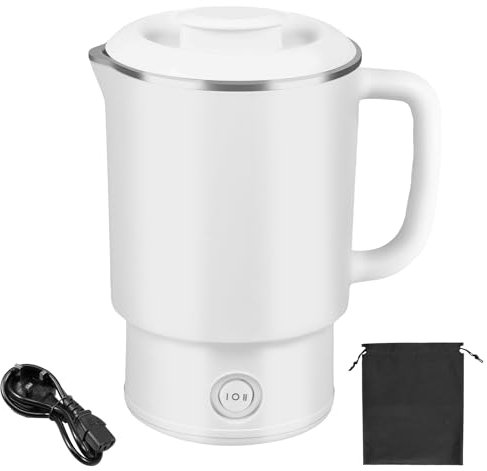 Foldable Electric Kettle, 2 Speeds Collapsible Mini Travel Kettle, 0.8L Silicone Electric Water Boiler, Portable Coffee Kettle with Separable Power Cord for Outdoor Hiking Camping (white 1)