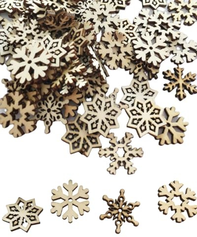 QLEUIFT 200 pcs Holz Schneeflocken Holz Streudeko Weihnachtsdeko Schneeflocken Hölzern Schneeflocke Weihnachtsbaum Anhänger Holz Schneeflocke für DIY Basteln Weihnachten Tischdeko