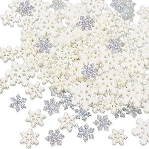 GlamRays 100 Stück Mini Schneeflocken-Dekorationen Weihnachtsdekorationen - Glitzernde Harz weiße und klare Schneeflocken Weihnachts Handwerk Verzierung (3 Größen)