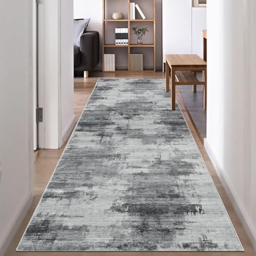 Famibay Alfombra Pasillo Gris Larga 80x300 Alfombra Cocina Lavable Antideslizante Pelo Corto Moderno Abstracto Alfombras Dormitorio Tapete Corredor Entrada