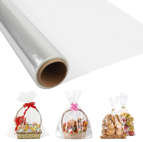 Transparente OPP Folienrolle (40cm x 30m) - 3 Mil Dicke - Geschenkverpackung, Blumenhülle, Hochzeitstransparent - Staubschutz für Ostergeschenkkörbe