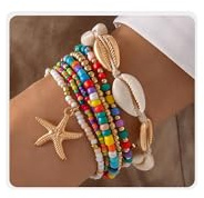 YUEXNKO Strand Armband Damen, 7 Stück Strand Schmuck Armband, mit Seesternen und Muscheln, Frauen Mädchen Sommer Schmuck, für Summer Strandparty Urlaub