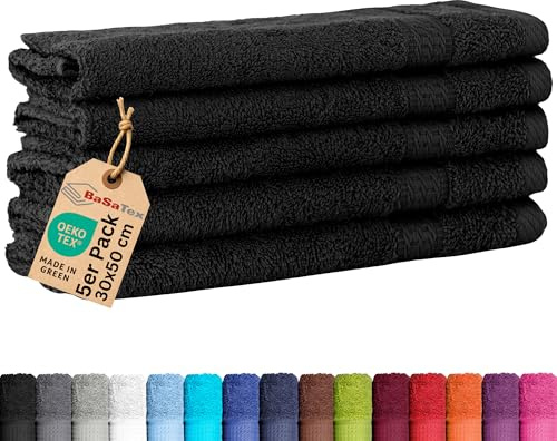 BaSaTex 5-pack frotté gästhanddukar set 30 x 50 – gästhandduk av 100 % bomull tillverkad i grönt – färg: svart