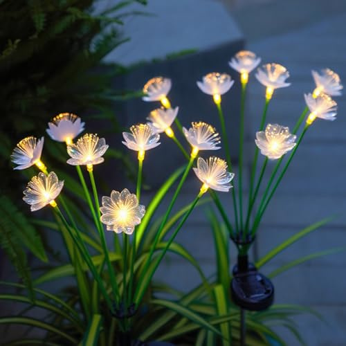 Quintrost Lampe Solaire Exterieure Jardin, 2 Pièces Lumière Solaire Fleurs de Cerisier, LED Lumiere Solaire Étanche IP65, Décoration pour Chemins, Pelouse, Terrasse, Clôture, Fête, Mariage Noël
