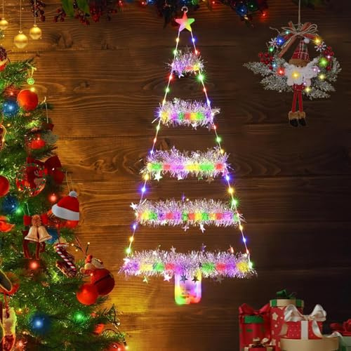Weihnachtsbeleuchtung Außen Batterie, 70cm Weihnachtsbaum Leiter Lichterkette mit Fernbedienung, Timer, 8 Modi, Wasserdicht Leiter Lichterkette Weihnachtsbaum Fensterlicht für Tür, Weihnachtsdeko