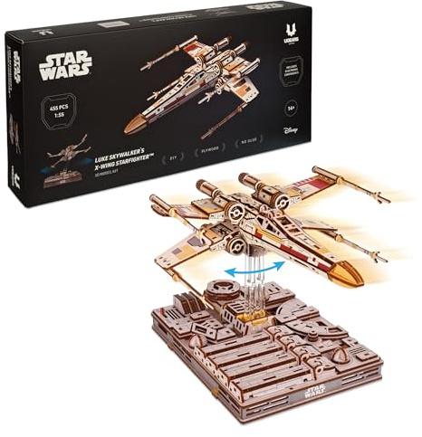 UGEARS Star Wars ™ X-Wing Starfighter von Luke Skywalker ™ – 3D Puzzle Holz Modellbausatz Erwachsene, Holzpuzzle Erwachsene 3D, Holz Modellbau Baukasten, Star Wars Geschenk 3D Puzzle Weihnachten