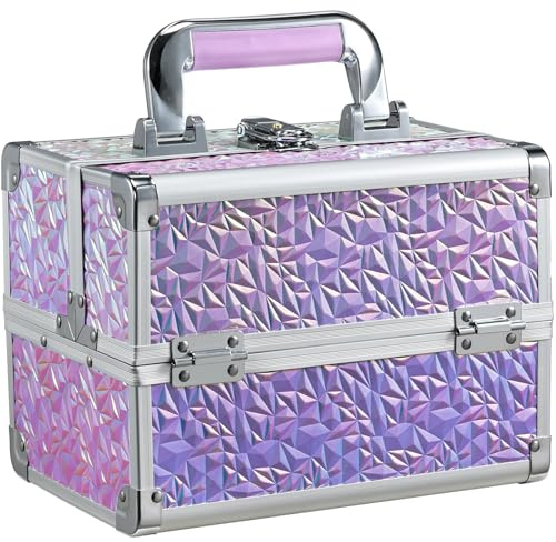 Frenessa Vanity Case Makeup Organiser Box Make up Box Storage Makeup Case Beauty Cases with Mirror Lockable with Keys, Purple