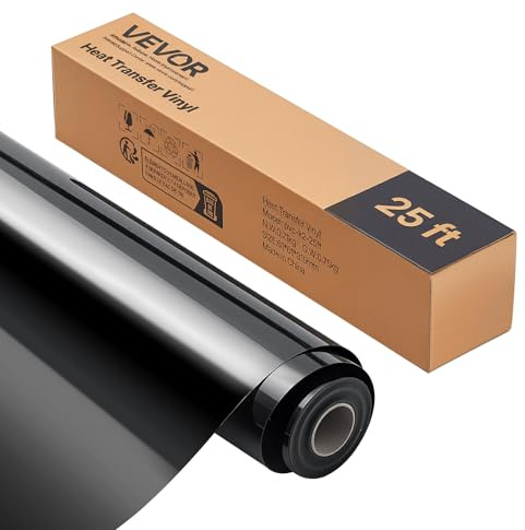 VEVOR Rouleau Vinyle Thermocollant Noir Brillant 30,48x726 cm, Flex Thermocollant Facile à Découper et à Désherber, Forte Adhérence, HTV Compatible avec Machine de Découpe, pour Divers Matériaux