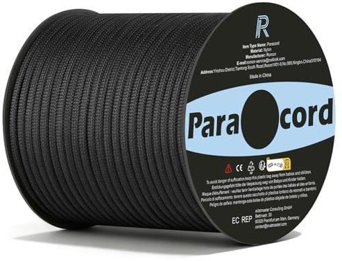 Romon Paracord 4mm, Paracords 550 Nylon Corde Paracadutismo 9 Fili Rope, Cordas Campeggio Corda Arrampicata, Corda da Paracadute Cordes Tattica per Sopravvivenza, Attività All'aperto, Nero,30m