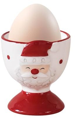 Eierbecher Porzellan, Eierhalter Lustig Kinder Weihnachten Elch Weihnachtsmann Muster, Runde Eierbecher Keramik Bunt Stapelbar Steingut, für Frühstück Küche Camping Party, Spülmaschinenfest (B)
