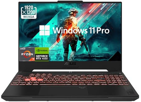 ASUS TUF Gaming A16 Laptop, 16 WUXGA IPS 144Hz FHD, AMD 6-core Ryzen 7 7445HS, NVIDIA GeForce RTX 4050 (Up to 194 AI Tops), RGB Backlit Keyboard, Wi-Fi, Bluetooth, Windows 11 Pro (32GB RAM & 1TB SSD)