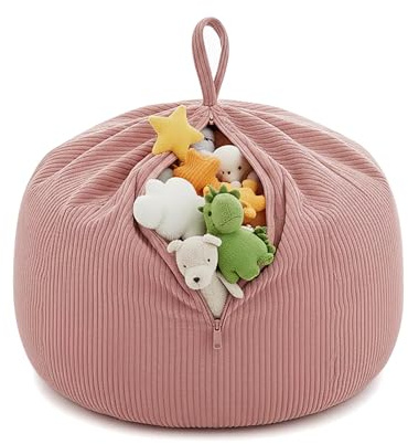 Gutekissen® Kinder Sitzsack-Bezug für Stofftiere 85×85×50 cm - Spielzeug Aufbewahrung für Kinderzimmer - Kuscheltier-Organizer für Plüschtiere & Decken - Oeko-Tex Stoff, Reißverschluss (Rosa)