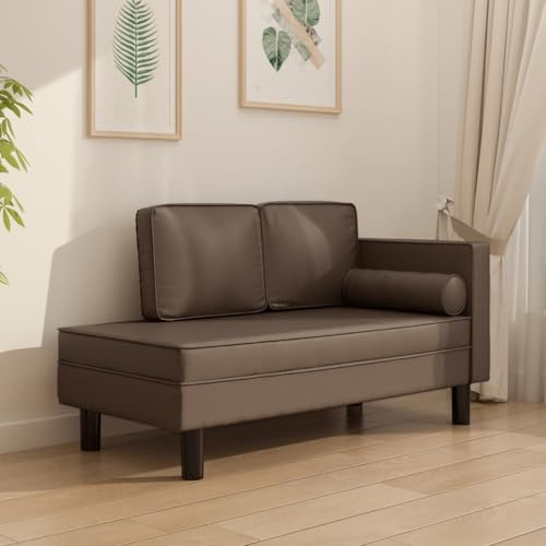 Qnhdfrt Chaiselongue Braun 118 x 55 x 57 cm Kunstleder Recamiere mit Nackenrolle & 2 Kissen, Modernes Design Robust Langlebig für Wohnzimmer Schlafzimmer Flur