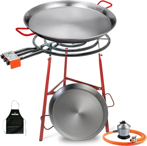 Bricolemar Paellero a Gas 60 cm + Kit Completo (Paellera 70 cm + Paellera de 42 cm + Patas Reforzadas + Regulador + Manguera + Delantal)