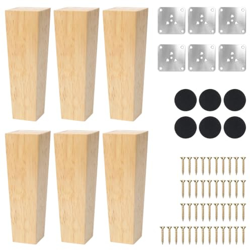 Luabue 6 Piezas 15CM Patas para Muebles de Madera Cuadrada para Sofá