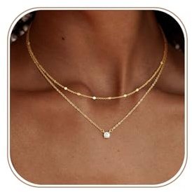 Kyerlyn Layered Gold Necklace for Women Trendy，Dainty 14K Gold Plated CZ Pendant Layered Gold Necklaces Set Choker Necklaces Simple Cubic Zirconia Necklace Stack Chain Jewelry Gift