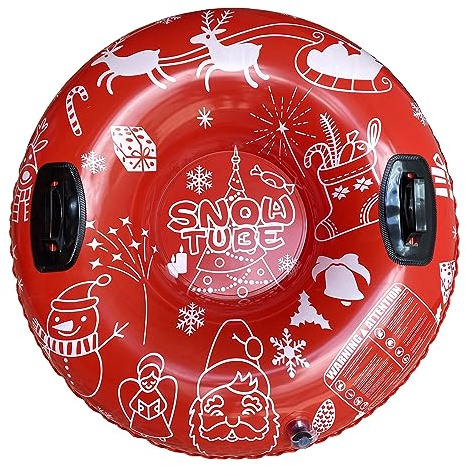 Tbest Tube à Neige Gonflable pour Enfants et Adultes avec Poignée – Tube de Luge d'hiver en PVC épais pour à Neige, Résistant au Froid de -25 °C, pour Le Ski et Les Loisirs en Plein Air (Noël)