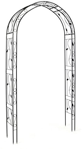 Rosenbogen Torbogen Rankhilfe Pergola Spalier Tor für Rosen Blumen Garten Terrasse Weinblatt-Design aus Metall 250 cm schwarz
