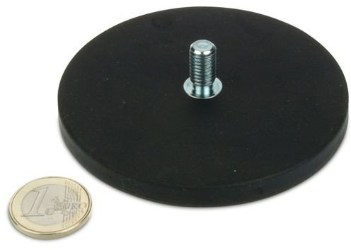 Starkes Magnetsystem Neodym Ø 88 mm gummiert mit Gewinde M8x15 (magnets4you) - hält 55 kg, starker Halt durch Neodym-Magnete und kein Verkratzen durch Gummierung