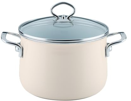 Riess, 0703-011, Topf mit Glasdeckel Ø 20cm, AVORIO, Emaille, Vol. (rec.): 4,0 Liter, Made in Österreich, LBH: 29,0x21,3x14,0cm, 2,800kg, Induktion-, Gas-, Elektroherd geeignet, Spülmaschine