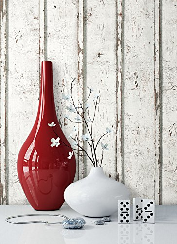 Tapete Vlies Antik Holz Muster in Creme Weiß | schöne edle Tapete im Antikholz Design | moderne 3D Optik für Wohnzimmer, Schlafzimmer oder Küche inkl. Newroom-Tapezier-Profibroschüre mit super Tipps!