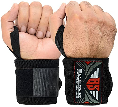 BeSmart Power Weight Lifting Wrist Wraps Supports Gym Training Fist Straps - *Professional Wrist Wraps Available In 18 Colors* (Black)