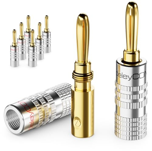 deleyCON Bananenstecker Set vergoldet, schraubbar, 8 Stück - Silber | Für Lautsprecherkabel, Boxenkabel 0,75 mm - 4,5 mm, HiFi Audio Heimkino Receiver