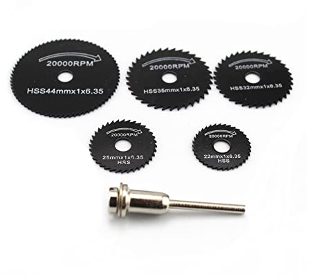 Oudtinz 6pcs HSS Steel Circular Saw Blades Cutting Discs Mandrel Cutoff Tool for Dremel