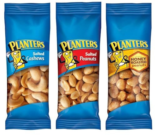 PLANTERS Variety Pack, Salted Cashews, Salted Peanuts & Honey Roasted Peanuts, On-the-Go Nut Snacks, Individually Packed Snacks, Mixed Nuts, Kosher, (36 Count)