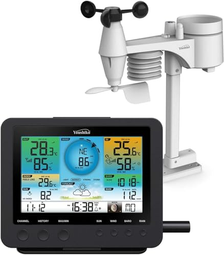 Weather Station (Premium Quality/Official UK Version) WiFi Internet Wunderground WeatherCloud, Wind speed, Wind direction, Rainfall, Temperature, Humidity. (Wide with 7-in-1 Sensor)