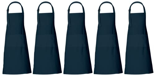 RAJRANG Baumwollschürze Packung mit 5 Schürzen, waschbarer Kochschürze mit Tasche Latzschürze verstellbarer Professionelle Schürze für Männer Frauen 69 x 89 cm Reflektiertes Teichblau
