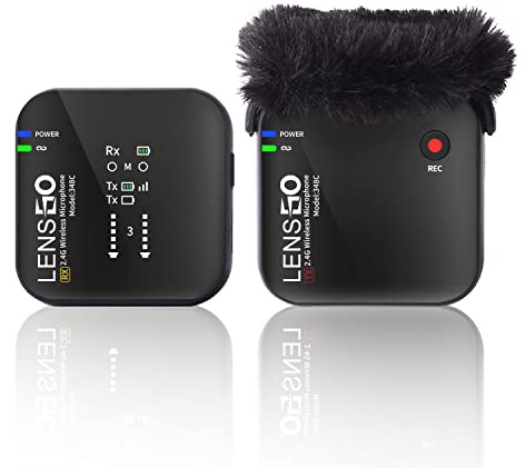 LENSGO Système de Microphone Cravate sans Fil 348C 2,4 G avec Emplacement pour Carte TF Compact 1 émetteur et 1 récepteur sans Fil pour iPhone Smartphone Appareil Photo Vlog Youtube Entretien B