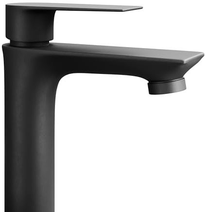 Planetmöbel Wasserhahn Bad-Mischbatterie | Waschtischarmatur mit Keramik Kartusche, Armatur für Waschbecken Badezimmer, Einhebelmischer, Höhe 17 cm, schwarz matt