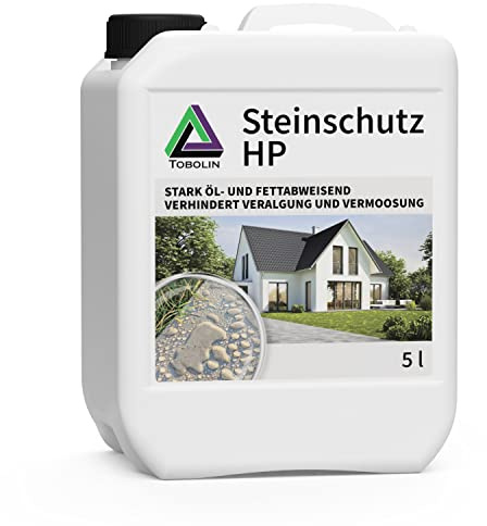 Steinimprägnierung | TOBOLIN Steinschutz HP 5000 mL für ca 60-80 m² | Steinversiegelung | Wasser-, schmutz-, öl- und fleckenabweisend - Für alle saugfähigen Steine | Stein Imprägnierung für Außen