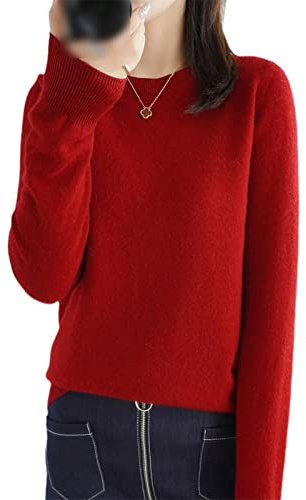 Suéter de cachemira de lana 100% suéter de mujer O cuello jersey casual de punto superior otoño invierno abrigo