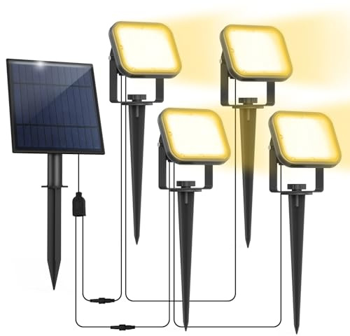 NATPOW Solar Gartenstrahler für Außen, 4-in-1 Solarleuchte Garten, IP65 Wasserdichte, Auto-ON/OFF Außenwandleuchten Landschaftsstrahler Gartenbeleuchtung für Bäume, Hof, Gartenweg (4000K)
