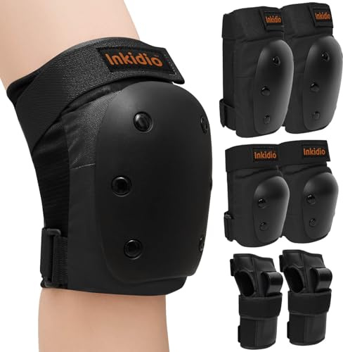 Inkidio Kids/Women/Men Protective Gear Set with Knee Pads, Elbow Pads, and Wrist Guards, Ideal for Roller Skate Inline Skating Skateboard Scooter Riding Cycling Bike(X-Large, Black)