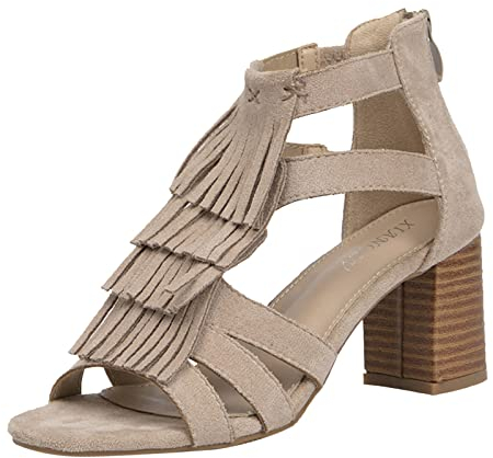FNKDOR Sommer Damen Sandalen mit Absatz Blockabsatz Peeptoe Fransen Römersandalen