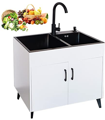 Spülbecken Waschbecken Edelstahl Werkstatt Standwaschbecken Waschtrog Garage Garten Küche Komplettspüle Spüle mit Unterschrank Armatur Ausgussbecken küchenunterschrank Kitchen Sink küchenspüle ( Color